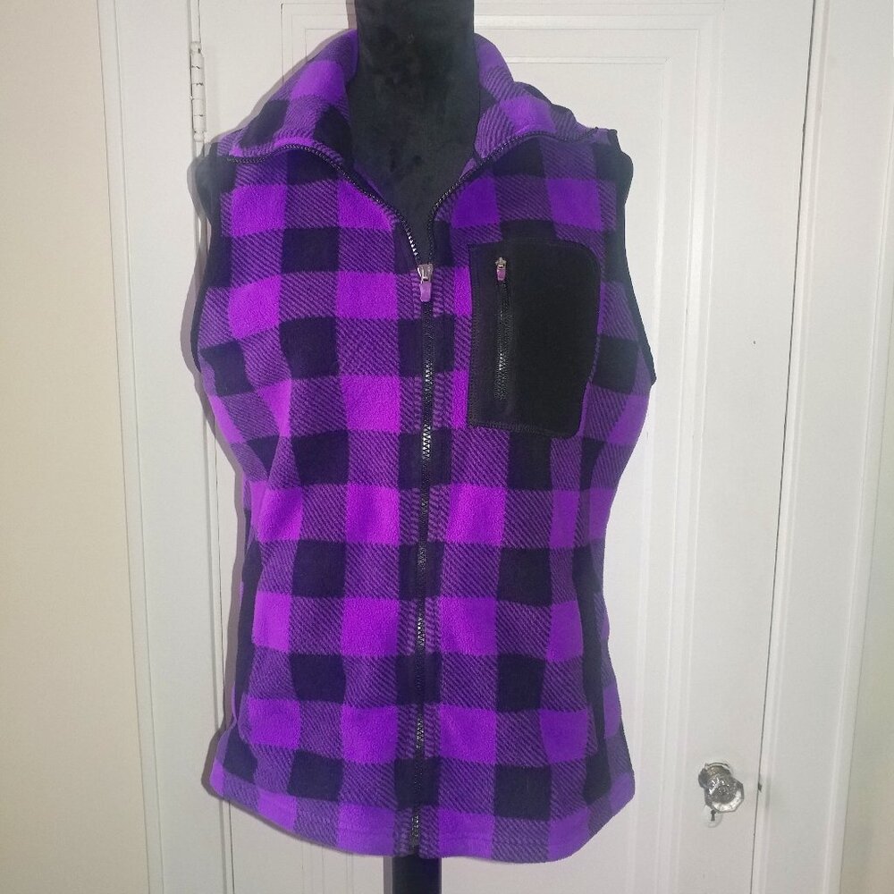 Chaps Sport: Purple Checkered Fleece Zip-Up Vest - Women's Size Small